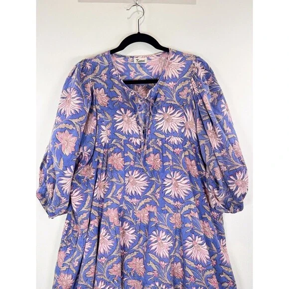 Karni Womens Dress Purple Mini Floral V Neck Puffed A Line Babydoll Boho Large - Picture 6 of 12